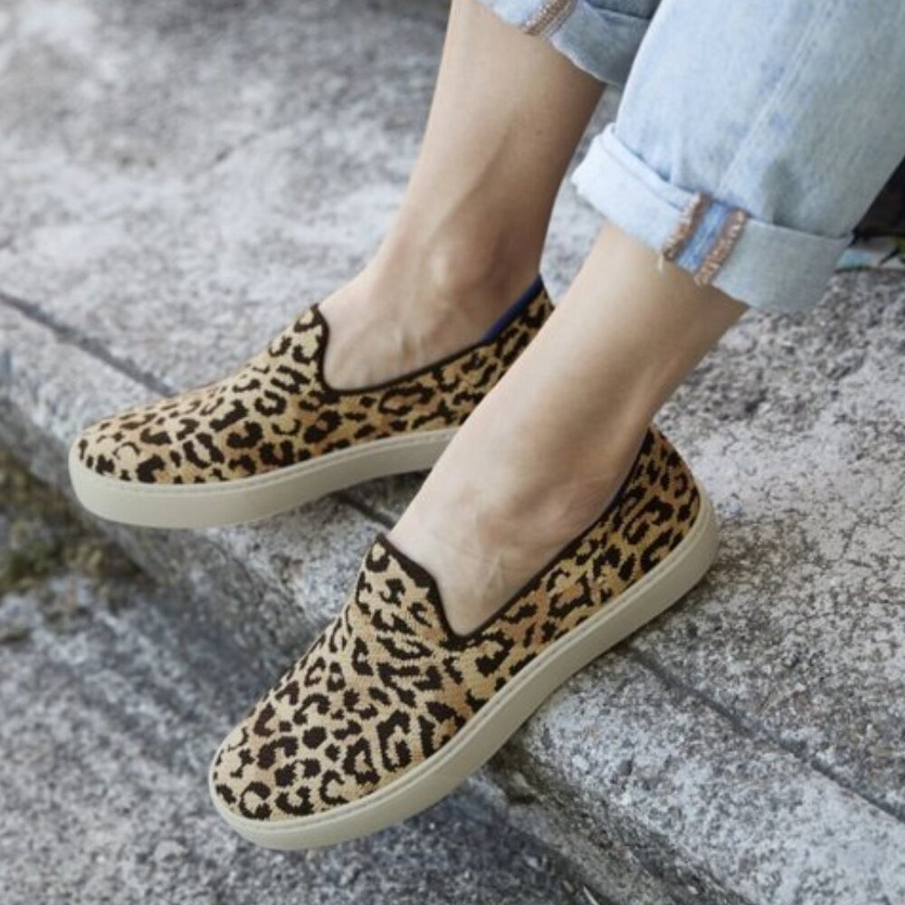 Rothy's Original Slip On Sneaker‎ Camo Cat Cheetah Print Tan/Brown Size 8.5